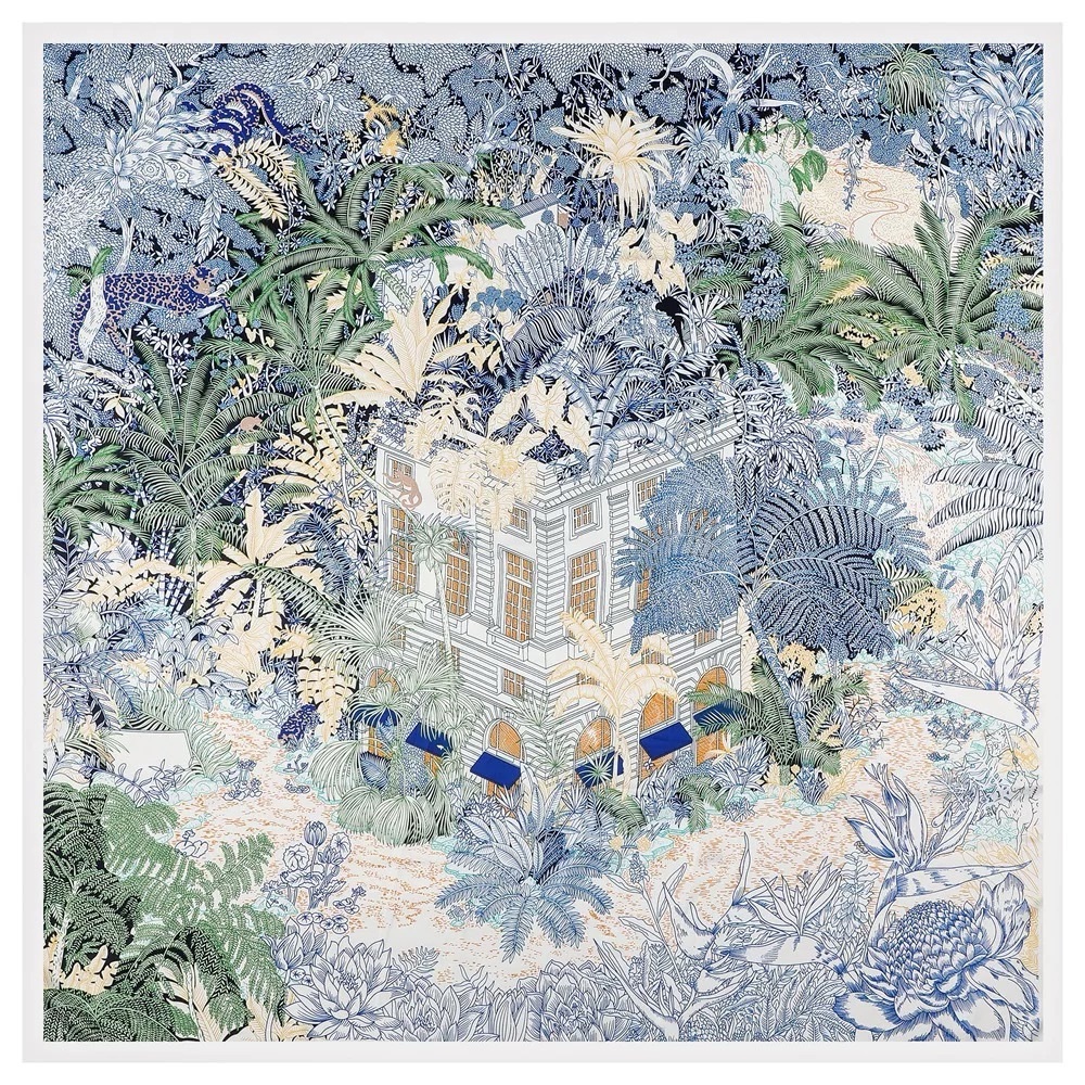 Luxury Designer-style Tropical Garden Silk Scarf 130cm